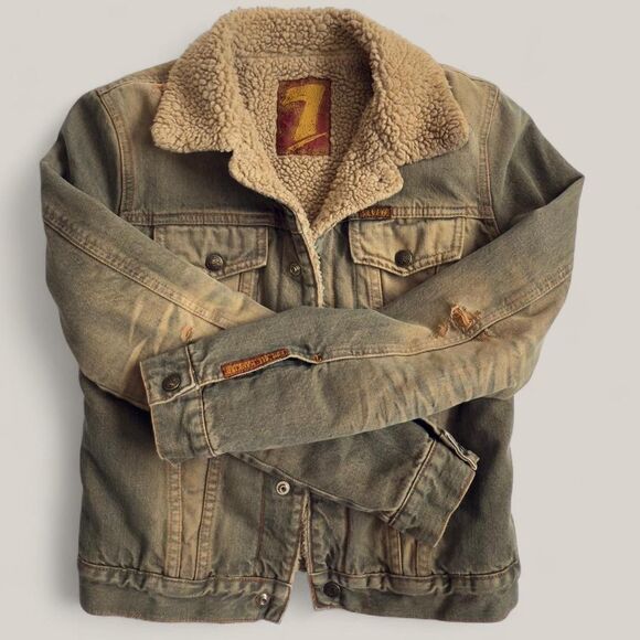 7 For All Mankind Cropped Sherpa Trucker Denim Jacket XS – Rare Y2K Made in USA - Picture 5 of 7